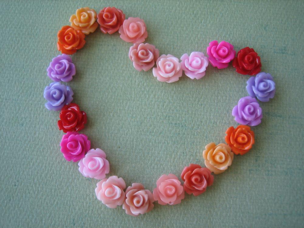 22PCS - Mini Rose Flower Cabochons - 10mm - Resin - Rainbow Pinks, Purples, Reds and Oranges - Cabochons by ZARDENIA