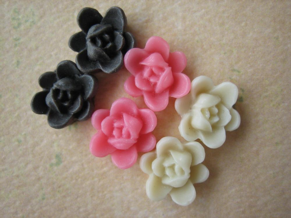 6PCS - Mini Lotus Flower Cabochons - Resin - 9mm - Brown, Pink and Ivory - Cabochons by ZARDENIA