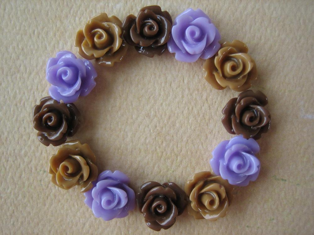 12PCS - Mini Rose Flower Cabochons - 10mm - Resin - Lilac, Latte and Brown - Cabochons by ZARDENIA
