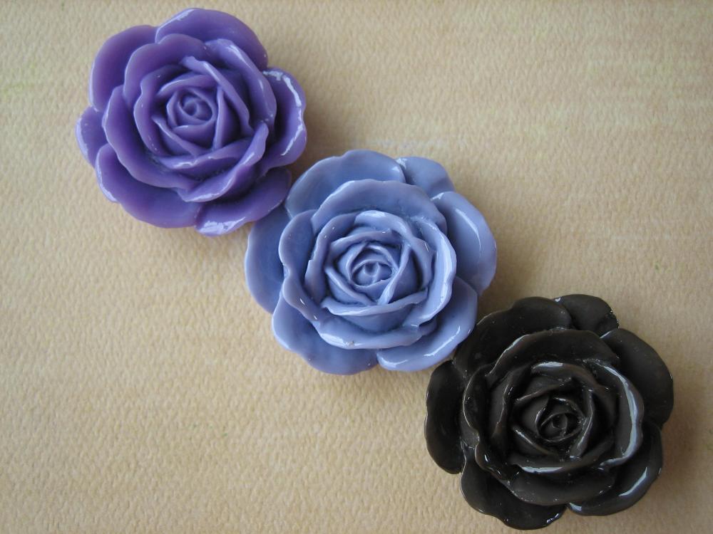 3PCS - Lilac, Lavender and Brown Rose Cabochons - 38mm - Shiny Finish - Cabochons by ZARDENIA