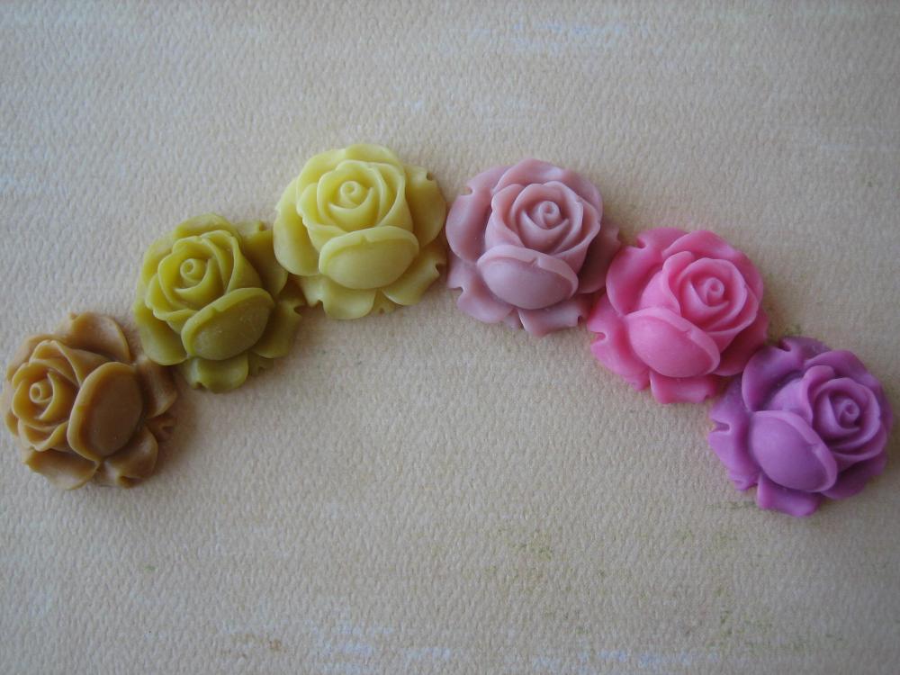 6PCS - Mixed Yellows and Pinks - Resin Rose Flower Cabochons - 26mm - Matte Finish - Cabochons by ZARDENIA