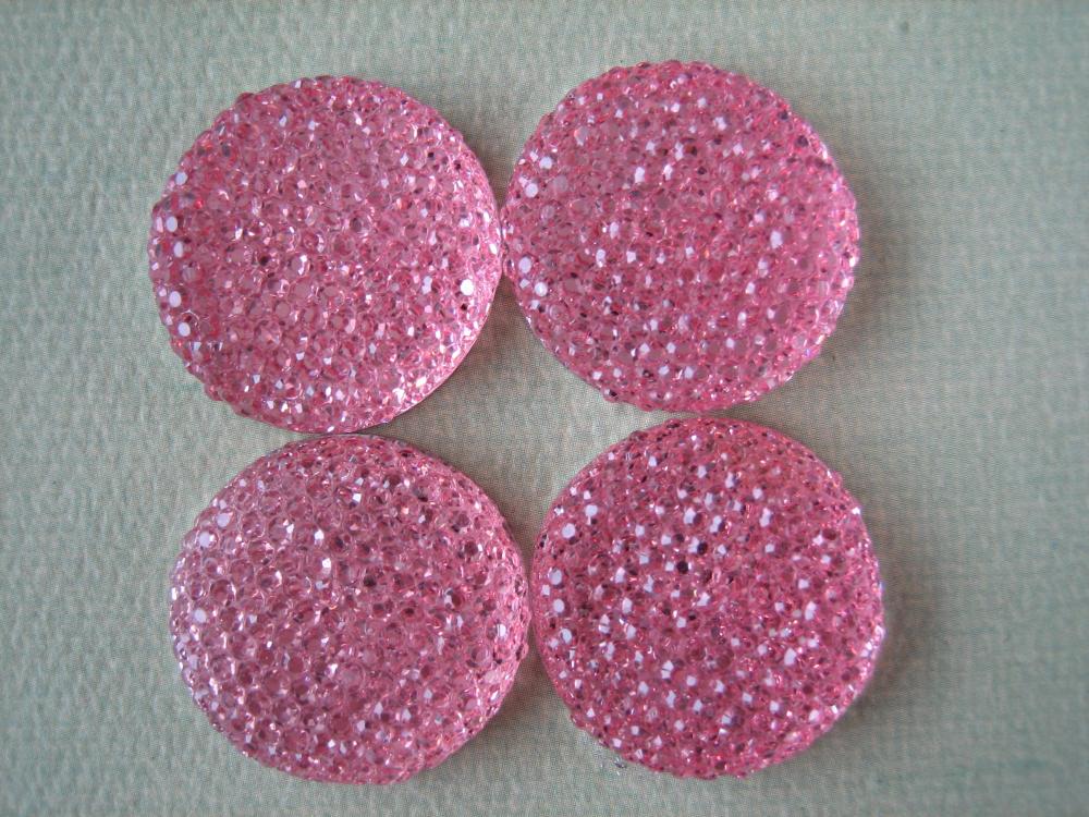 4PCS - Pink - Resin Rhinestone Cabochons - 24mm - Sparkly - Cabochons by ZARDENIA