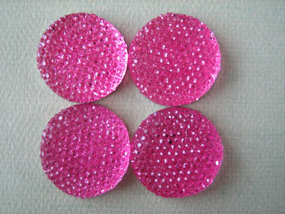 4PCS - Hot Pink - Resin Rhinestone Cabochons - 24mm - Sparkly - Cabochons by ZARDENIA