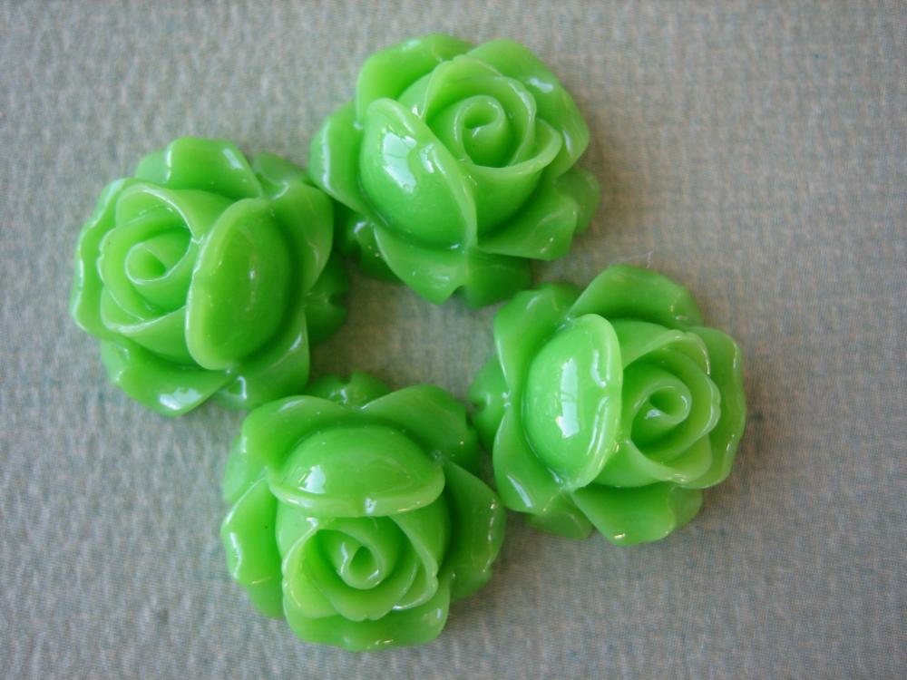 4PCS - Cabbage Rose Flower Cabochons - 15mm - Resin - Apple Green - Findings by ZARDENIA