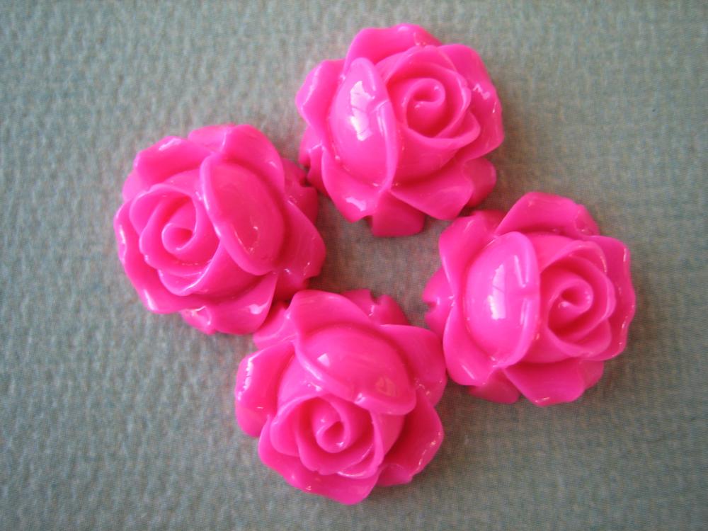4PCS - Cabbage Rose Flower Cabochons - 15mm - Resin - Honeysuckle Pink - Findings by ZARDENIA