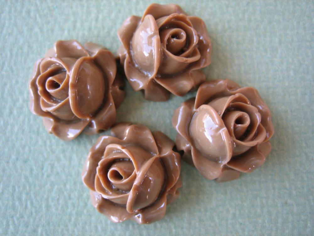 4PCS - Cabbage Rose Flower Cabochons - 15mm - Resin - Latte - Findings by ZARDENIA