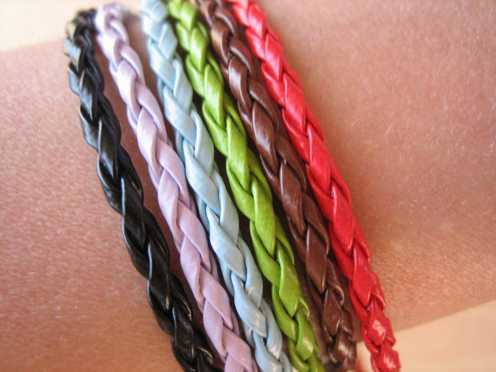 6PCS - Braided Imitation Leather Bracelet Cords - Mixed Colors - 20cm