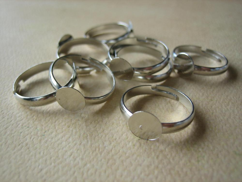 10PCS - Brass Ring Blanks - Silver Color - Adjustable - 8mm Pad - Jewelry Findings by ZARDENIA
