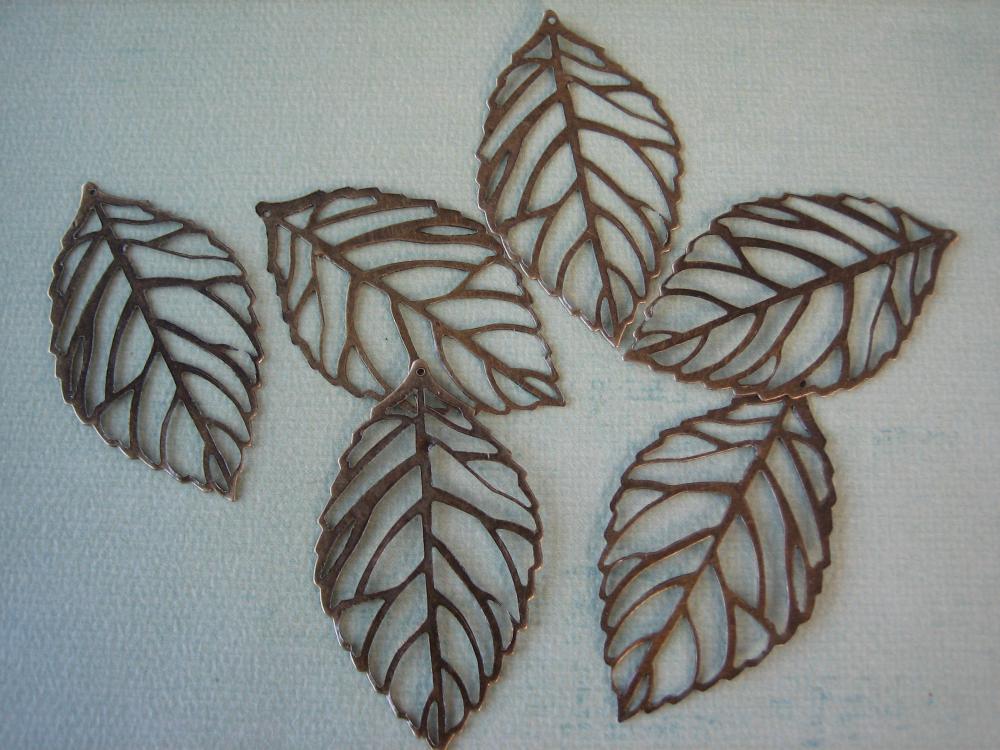 10PCS - Antique Bronze Filigree Leaf Charms - 54x31mm - Nickel Free - Findings by ZARDENIA