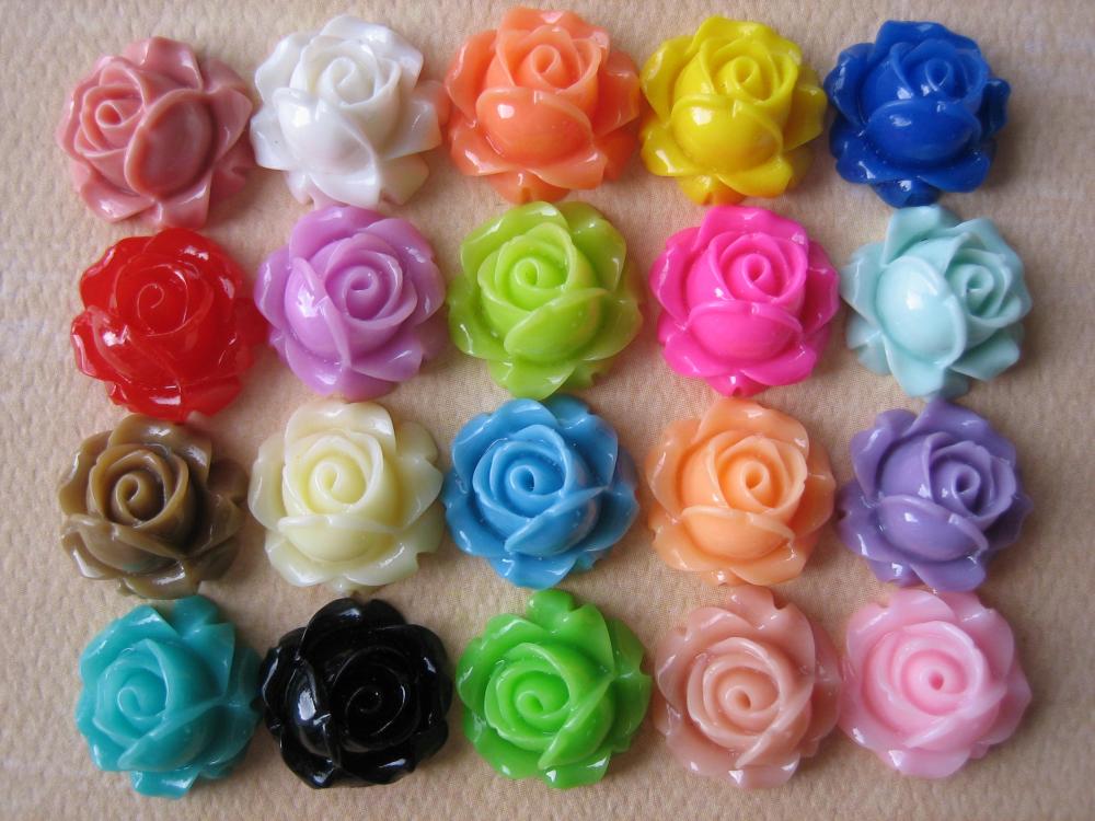 20PCS - Cabbage Rose Flower Cabochons - 15mm - Resin - Sampler Pack - Findings by ZARDENIA