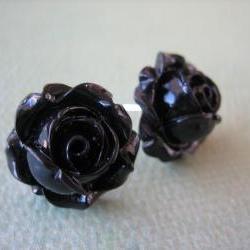 Adorable Cabbage Rose Earrings - Black - Free Standard US Shipping - Jewelry by ZARDENIA