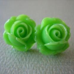 Adorable Cabbage Rose Earrings - Apple Green - Free Standard US Shipping - Jewelry by ZARDENIA