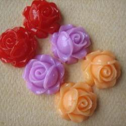 6PCS - Cabbage Rose Flower Cabochons - 15mm - Resin - Ela's Rose Garden - Findings by ZARDENIA