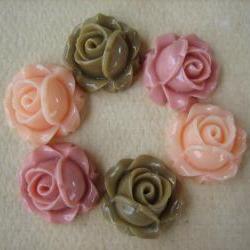6PCS - Cabbage Rose Flower Cabochons - 15mm - Resin - Latte, Salmon and Mauve - Findings by ZARDENIA