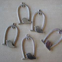 5PCS - Alloy Antique Silver Bird Swing Charms - 32x18mm - Findings by ZARDENIA