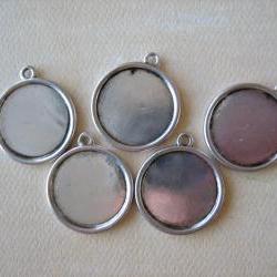 5PCS - Antique Silver Pendant Settings - Round - 25mm - Jewelry Findings by ZARDENIA