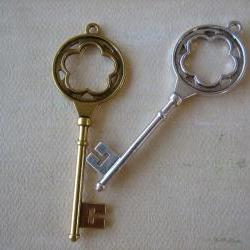 2PCS - Antique Silver & Gold Color Key Charms - Lead and Nickel Free - 77mm - Findings by ZARDENIA