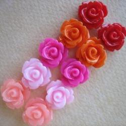 10PCS - Mini Rose Flower Cabochons - 10mm - Resin - Summer Roses - Cabochons by ZARDENIA