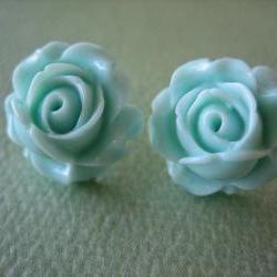 Adorable Cabbage Rose Earrings - Aqua - Free Standard US Shipping - Jewelry by ZARDENIA