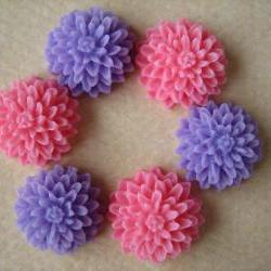 6PCS - Mini Mum Flower Cabochons - 10MM Resin - Honeysuckle Pink and Purple - Cabochons by ZARDENIA