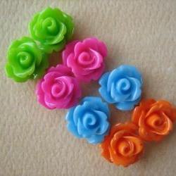 8PCS - Mini Rose Flower Cabochons - 10mm - Resin - Neon Lights - Cabochons by ZARDENIA
