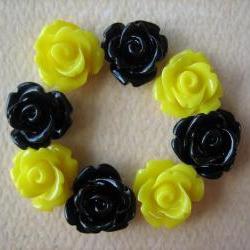 8PCS - Mini Rose Flower Cabochons - 10mm - Resin - Bumblebee - Cabochons by ZARDENIA