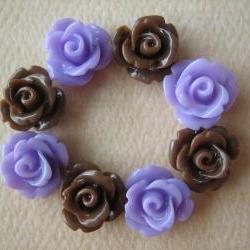 8PCS - Mini Rose Flower Cabochons - 10mm - Resin - Lilac and Brown - Cabochons by ZARDENIA