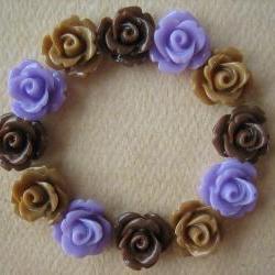12PCS - Mini Rose Flower Cabochons - 10mm - Resin - Lilac, Latte and Brown - Cabochons by ZARDENIA