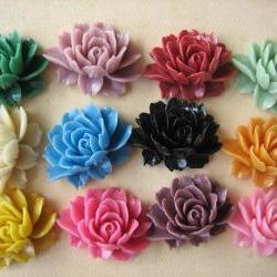 12PCS - Mixed Colors - Ruffle Rose - 45x35mm - Cabochons by ZARDENIA