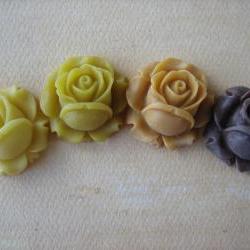 4PCS - Mixed Yellows and Brown - Resin Rose Flower Cabochons - 26mm - Matte Finish - Cabochons by ZARDENIA