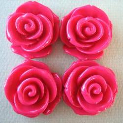 4PCS - Rose Flower Cabochons - 24mm - Crimson - Cabochons by ZARDENIA