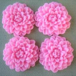 4PCS - Pink - Chrysanthemum Cabochons - 32mm Matte Finish - Great for Rings and Necklaces - Cabochons by ZARDENIA
