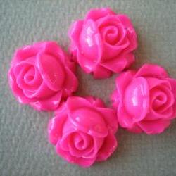 4PCS - Cabbage Rose Flower Cabochons - 15mm - Resin - Honeysuckle Pink - Findings by ZARDENIA