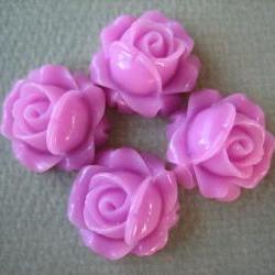 4PCS - Cabbage Rose Flower Cabochons - 15mm - Resin - Lavender - Findings by ZARDENIA