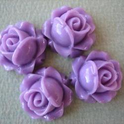 4PCS - Cabbage Rose Flower Cabochons - 15mm - Resin - Lilac - Findings by ZARDENIA