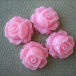 4PCS - Cabbage Rose Flower Cabochons - 15mm - Resin - Pink - Findings by ZARDENIA