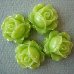 4PCS - Cabbage Rose Flower Cabochons - 15mm - Resin - Neon Green - Findings by ZARDENIA