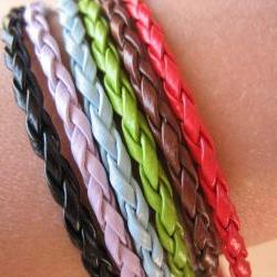 6PCS - Braided Imitation Leather Bracelet Cords - Mixed Colors - 20cm