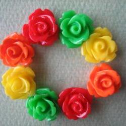 8PCS - Mini Rose Flower Cabochons - 10mm - Resin - Red, Green, Yellow and Orange - Cabochons by ZARDENIA