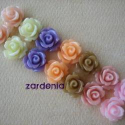 14PCS - Mini Rose Flower Cabochons - 10mm - Resin - 7 Color Pastel Gelato Mix - Cabochons by ZARDENIA